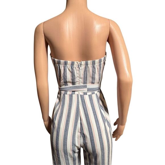 Trac women strapless stripe tie waist jumpsuit L - Picture 3 of 7